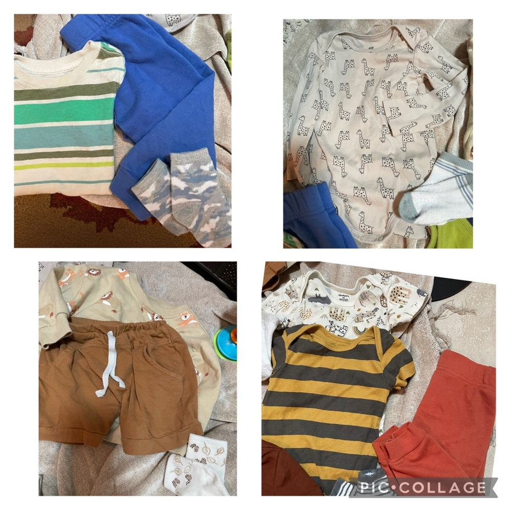 20 piece Boys Bundle 10 Pants, shorts, tops, onesies & 10 pair matching socks